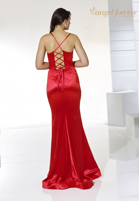 Angel Forever red satin jersey fishtail evening dress / prom dress